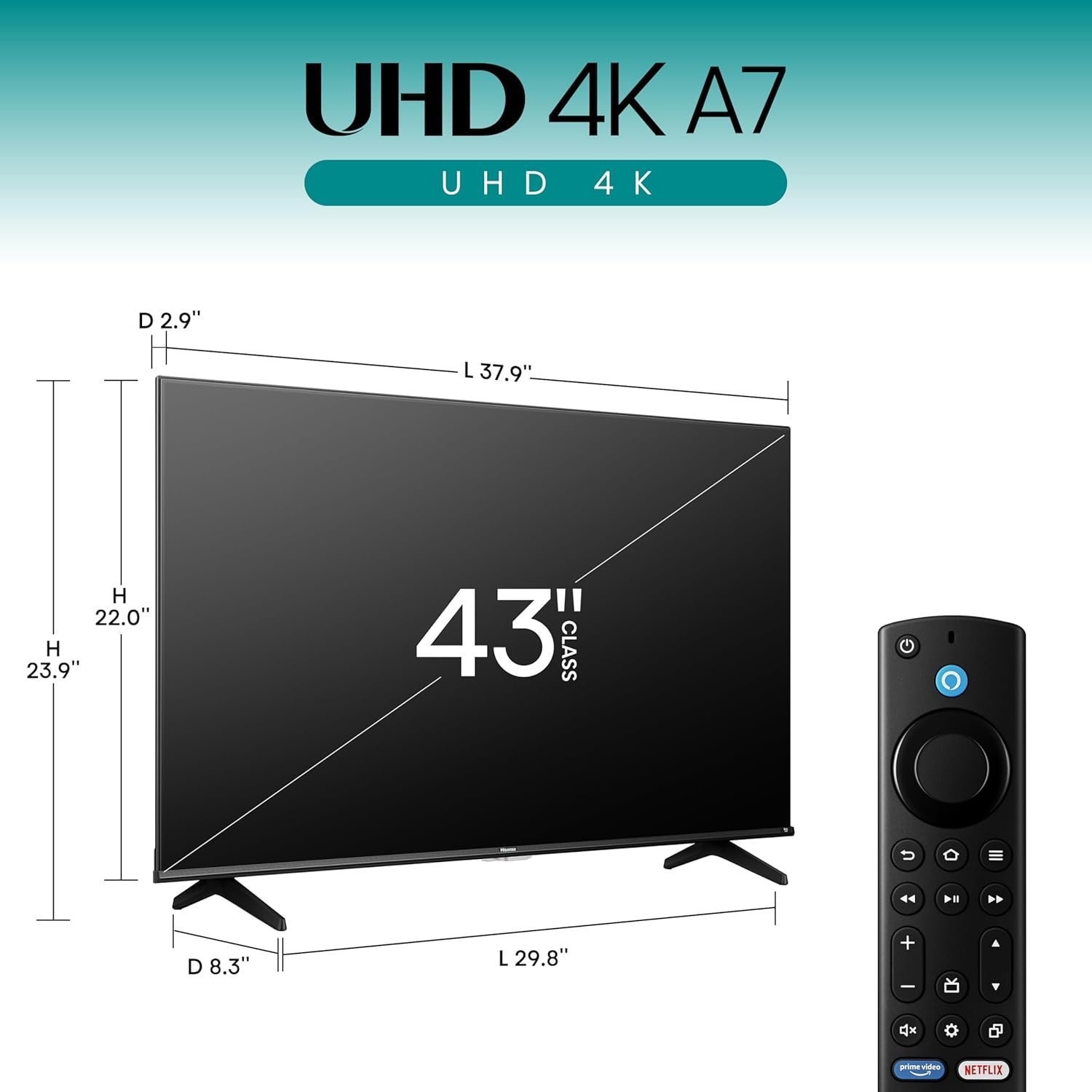 Hisense | 43" Class A7 Series 4K UHD Smart Fire TV (43A7NF) - Wide Color Gamut, HDR10+, Dolby Vision, Dolby Atmos, AI Sports Mode, Game Mode, ALLM, Alexa Built in with Voice Remote, Streaming TV, Black - Image 2