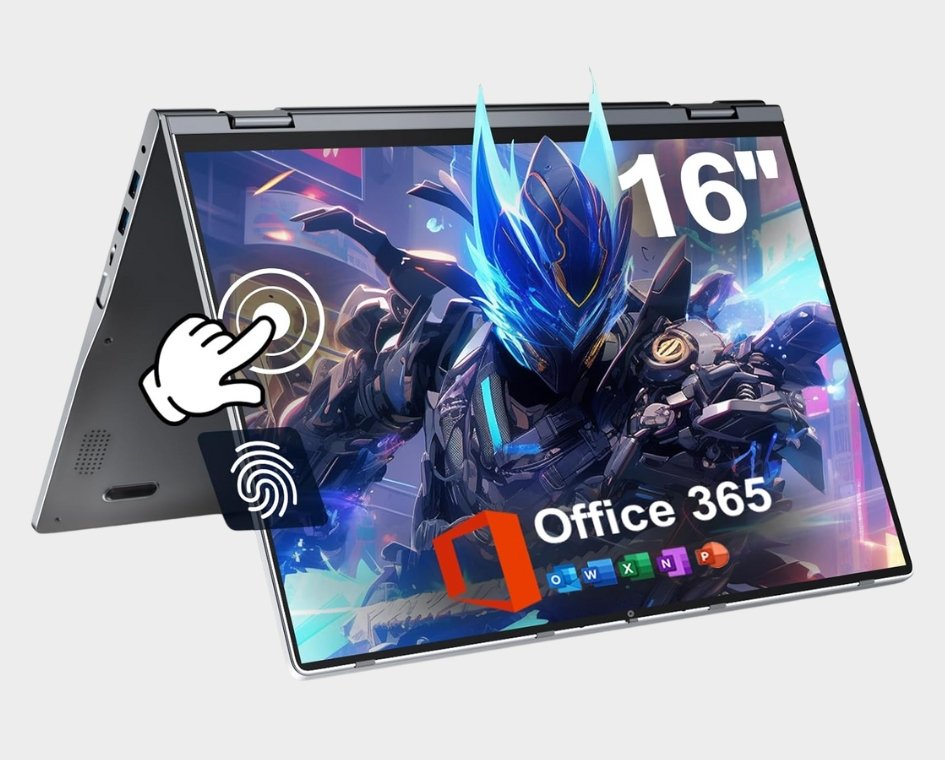 jumper 16 inch Convertible Laptop, 2 in 1 Laptop Computer with IPS FHD 360 Degree Touchscreen, 16GB DDR4 640GB Storage, Fingerprint Reader, WiFi 6, 53.2WH, Backlit Keyboard, Type-C, 1 Year Office 365
